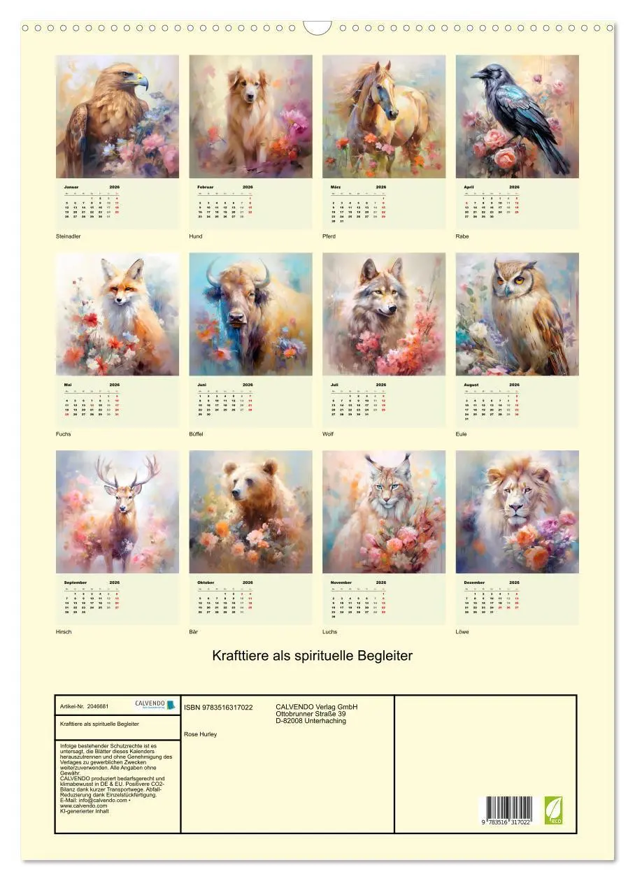 Bild: 9783516317022 | Krafttiere als spirituelle Begleiter (Wandkalender 2026 DIN A2...