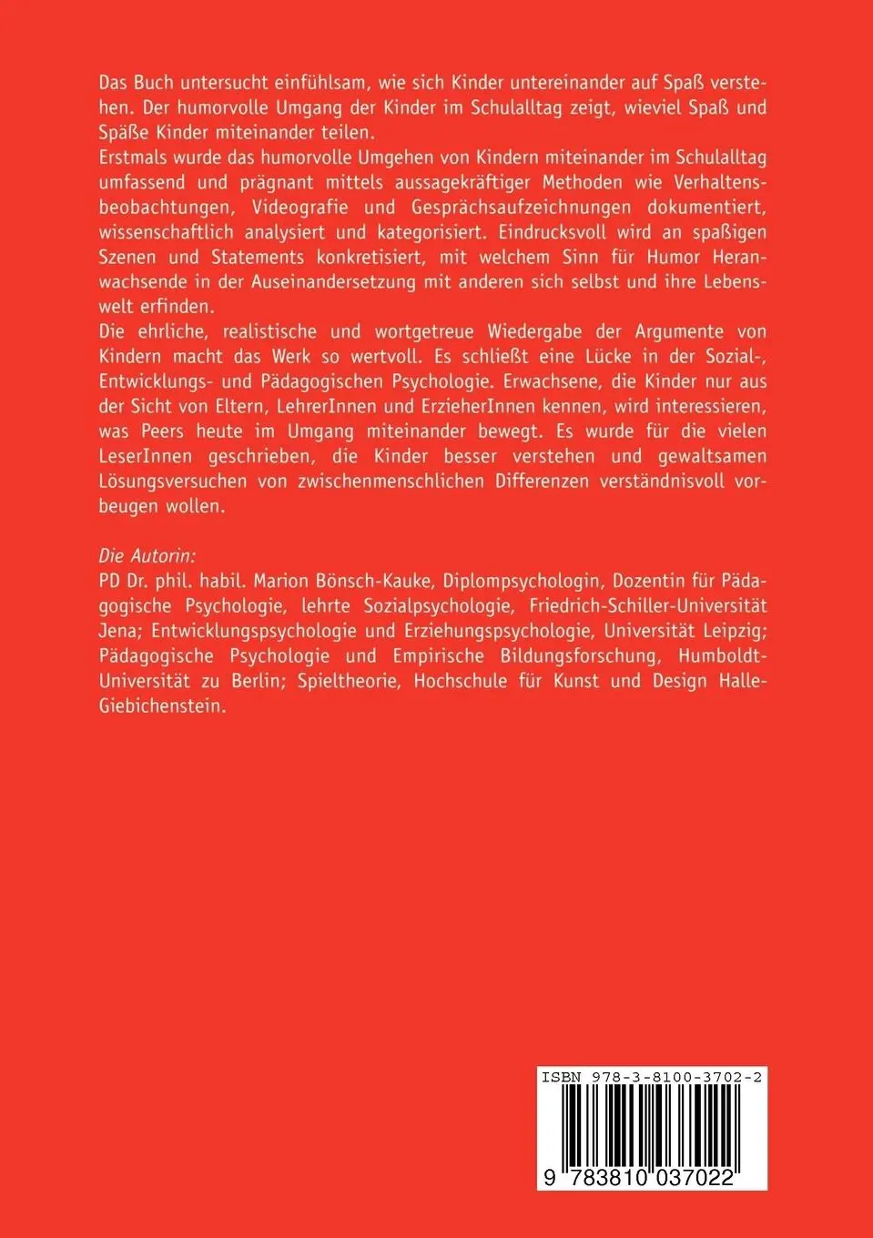 Rückseite: 9783810037022 | Psychologie des Kinderhumors | Schulkinder unter sich | Bönsch-Kauke