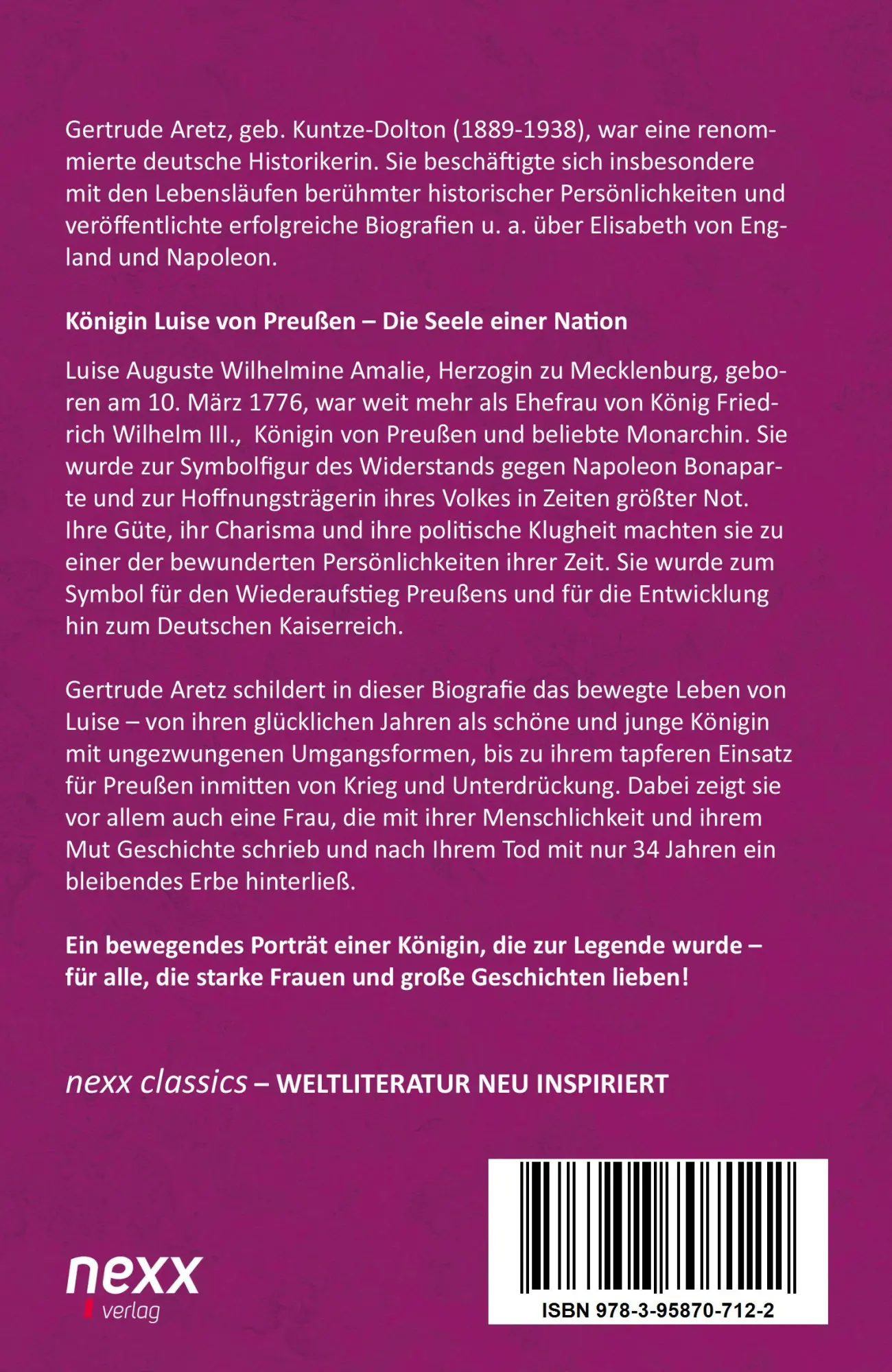 Rückseite: 9783958707122 | Königin Luise | Gertrude Aretz | Taschenbuch | 216 S. | Deutsch | 2024