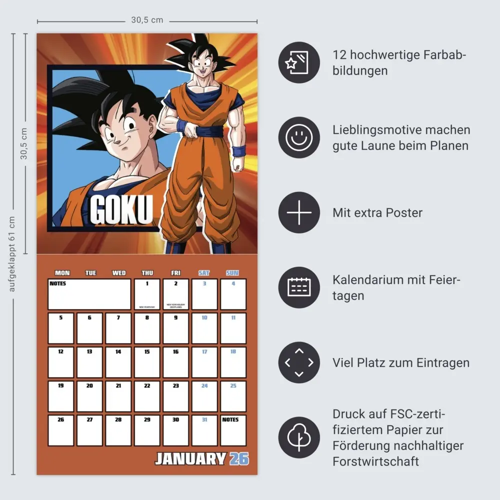 Bild: 9783840197222 | Dragon Ball Z Broschurkalender 2026 | Kalender | 28 S. | Englisch