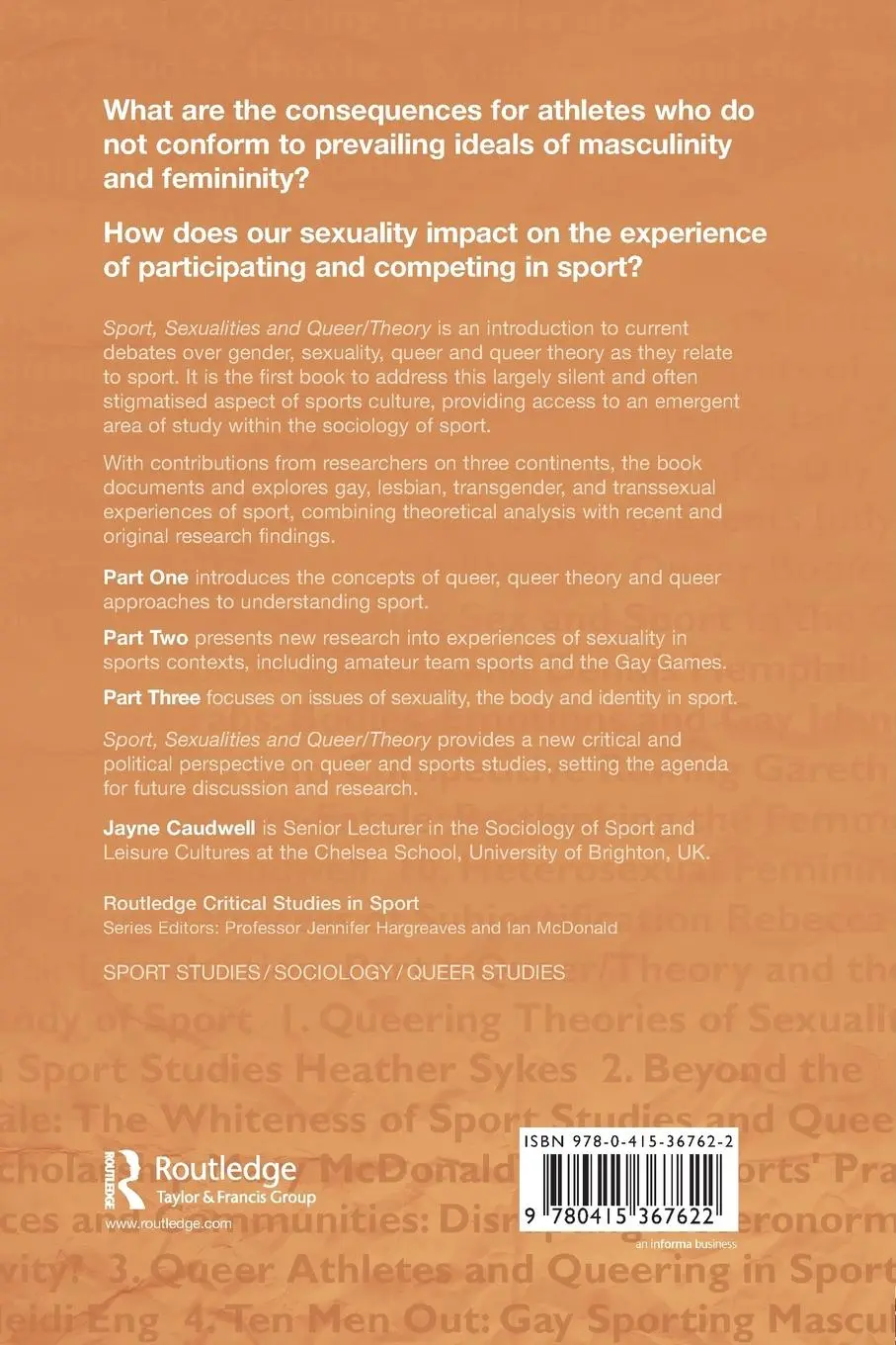 Rückseite: 9780415367622 | Sport, Sexualities and Queer/Theory | Jayne Caudwell | Taschenbuch