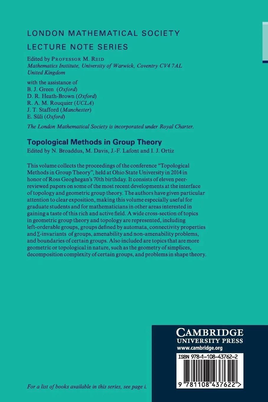 Rückseite: 9781108437622 | Topological Methods in Group Theory | N. Broaddus (u. a.) | Buch