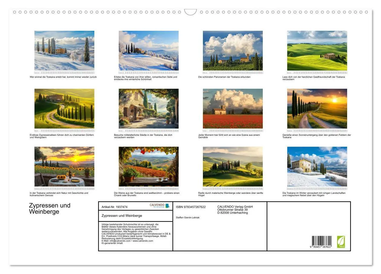 Bild: 9783457267622 | Zypressen und Weinberge (Wandkalender 2026 DIN A2 quer), CALVENDO...
