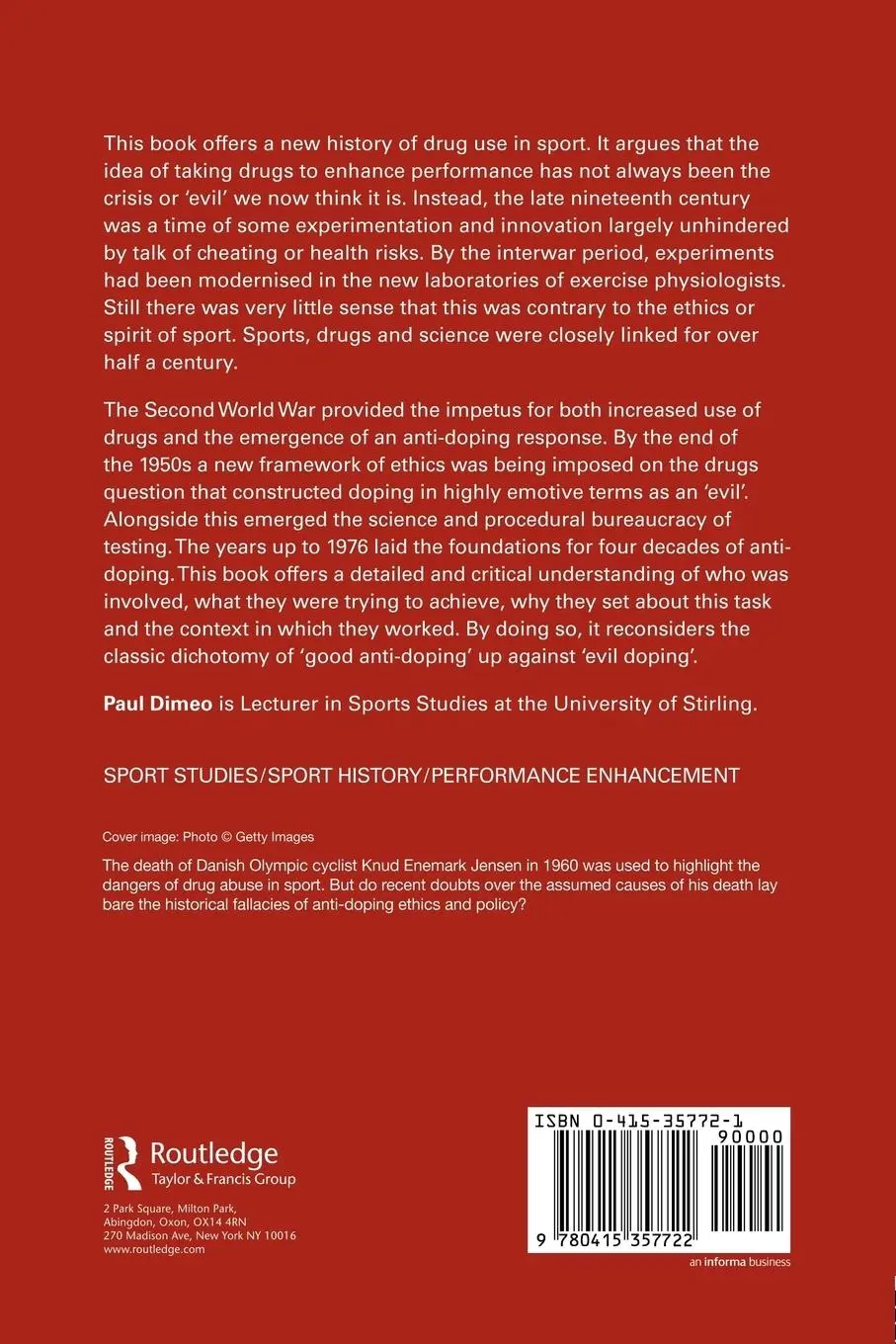 Rückseite: 9780415357722 | A History of Drug Use in Sport | 1876 - 1976 : Beyond Good and Evil