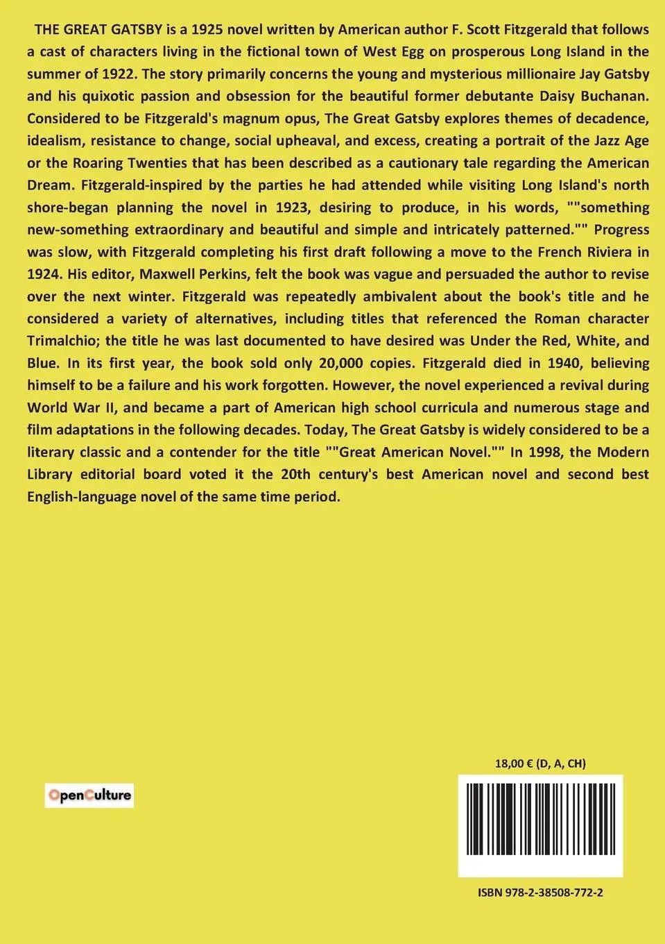 Rückseite: 9782385087722 | The Great Gatsby | F. Scott Fitzgerald | Taschenbuch | Englisch | 2022
