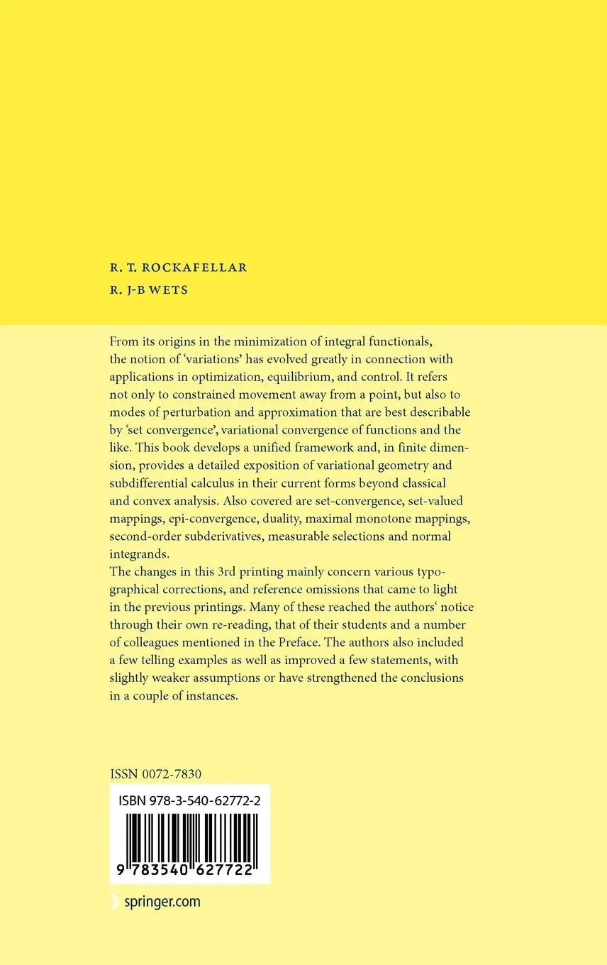 Rückseite: 9783540627722 | Variational Analysis | R. Tyrrell Rockafellar (u. a.) | Buch | xii