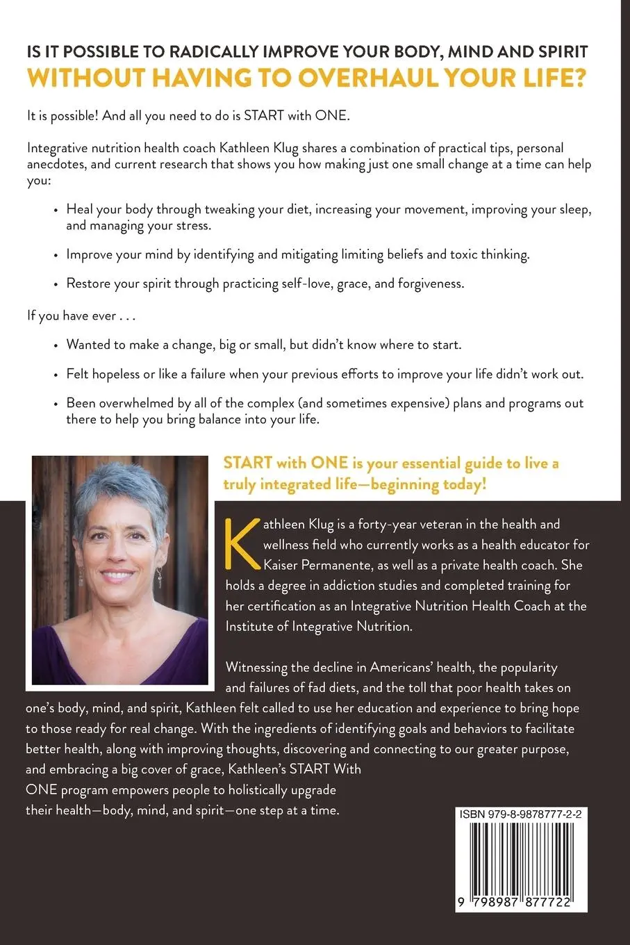Rückseite: 9798987877722 | START With ONE | Kathleen Klug | Taschenbuch | Englisch | 2023