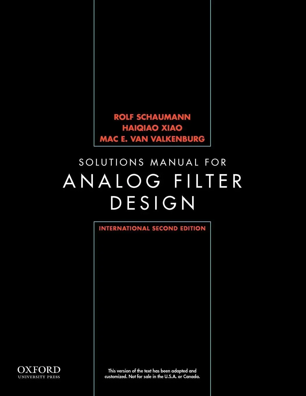 Cover: 9780199777822 | International Solutions Manual for Design of Analog Filters | Buch