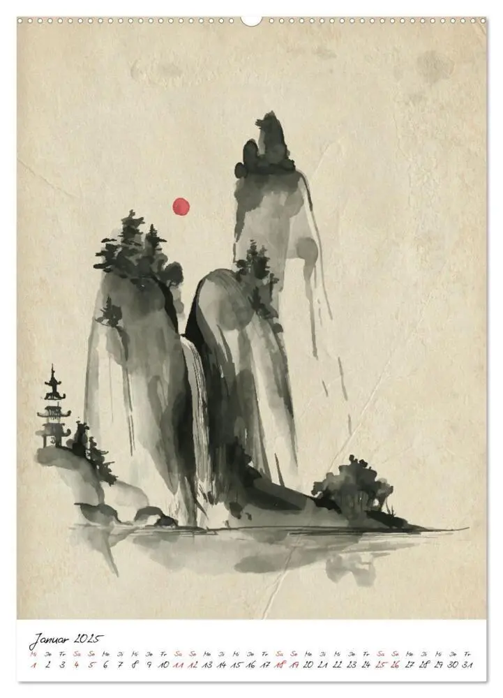 Bild: 9783435917822 | Sumi-e Kunst im japanischen Stil (Wandkalender 2025 DIN A2 hoch),...