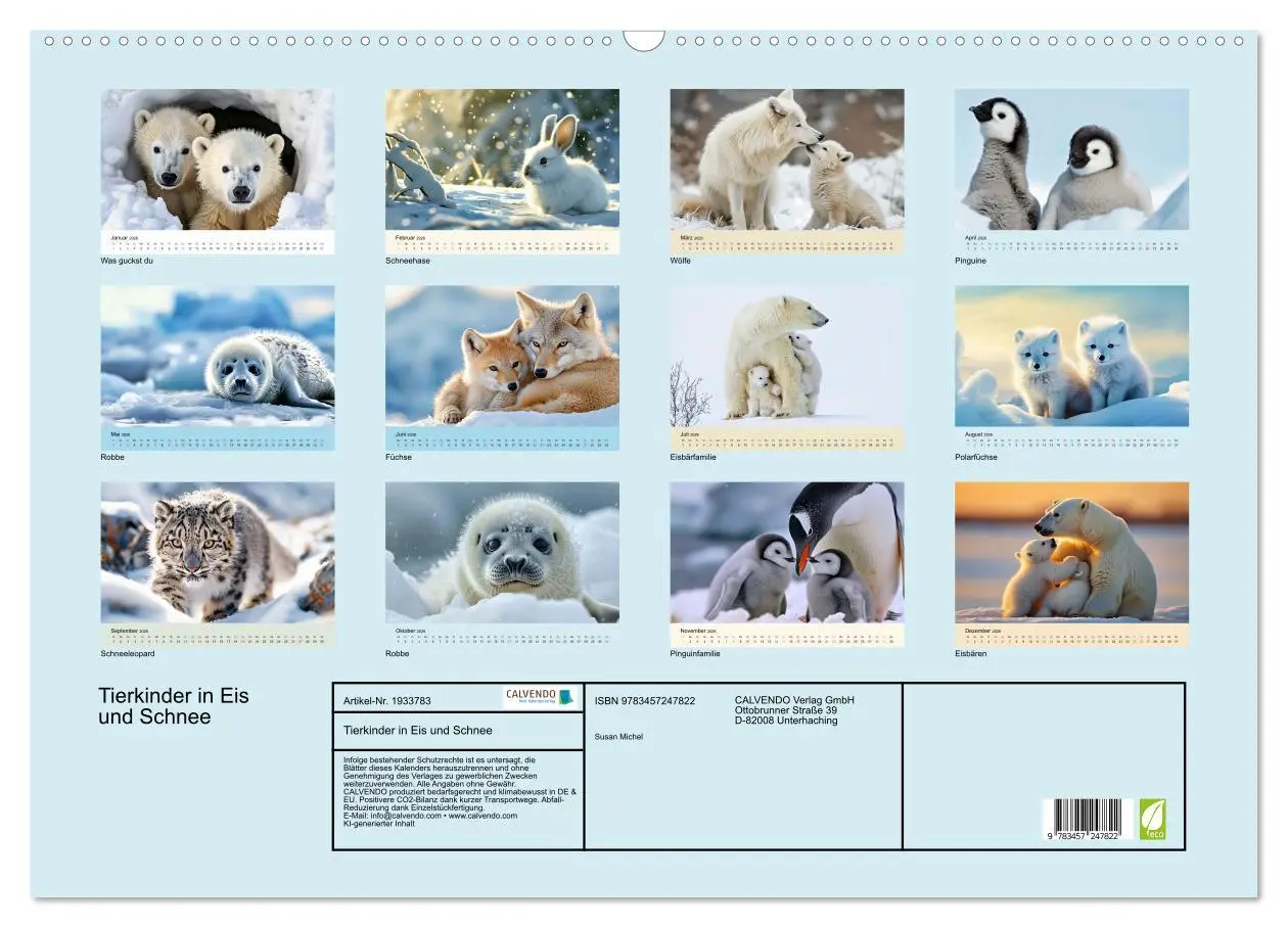 Bild: 9783457247822 | Tierkinder in Eis und Schnee (Wandkalender 2026 DIN A2 quer),...