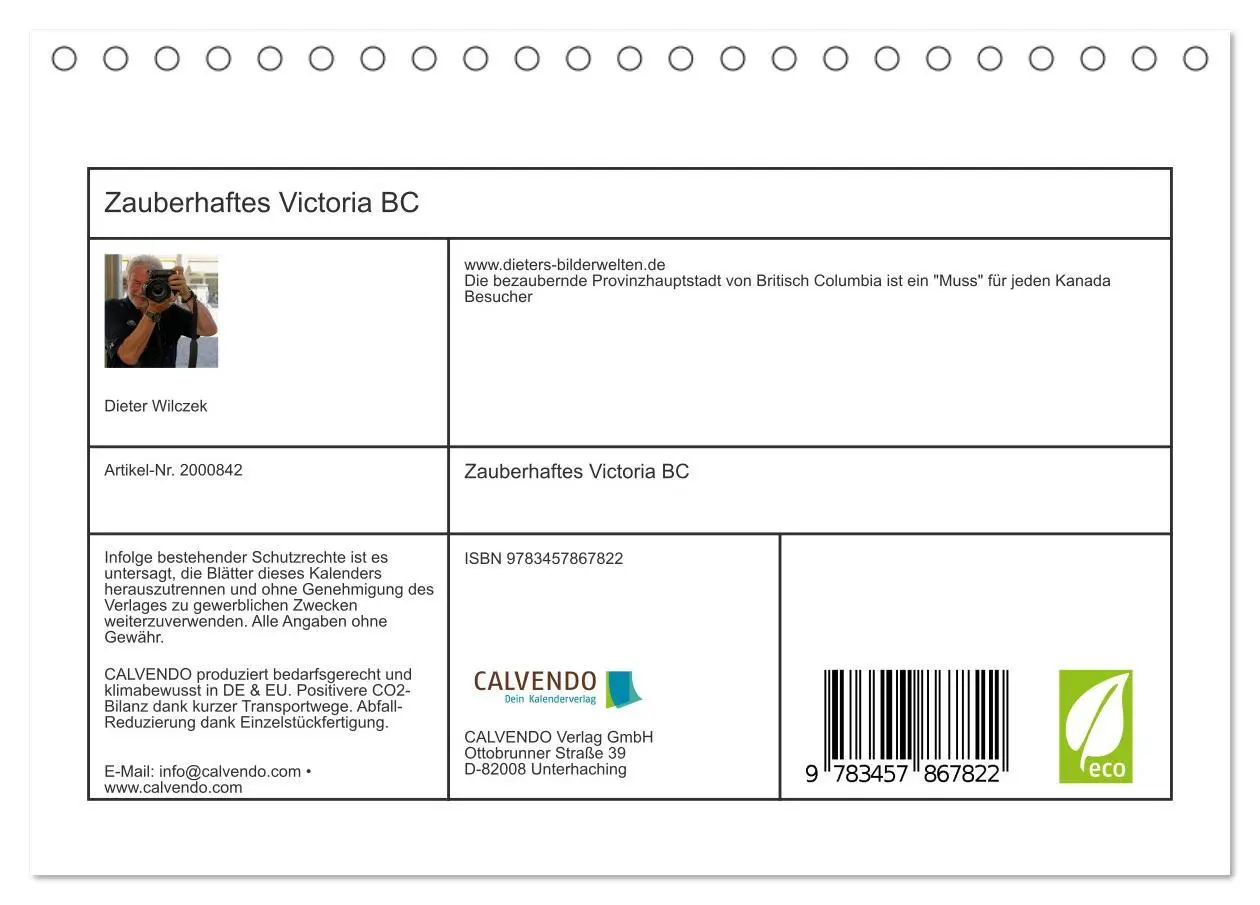 Bild: 9783457867822 | Zauberhaftes Victoria BC (Tischkalender 2026 DIN A5 quer), CALVENDO...