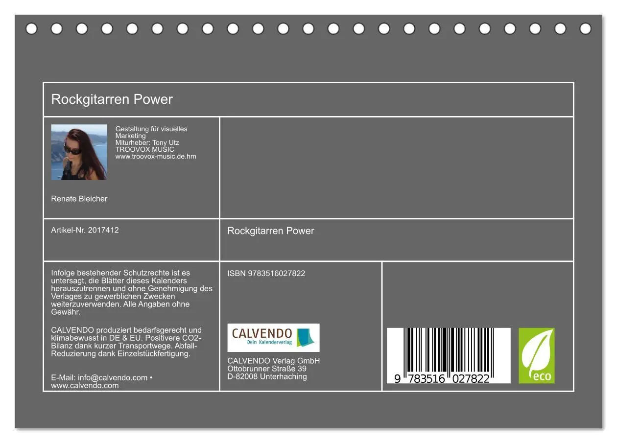 Bild: 9783516027822 | Rockgitarren Power (Tischkalender 2026 DIN A5 quer), CALVENDO...