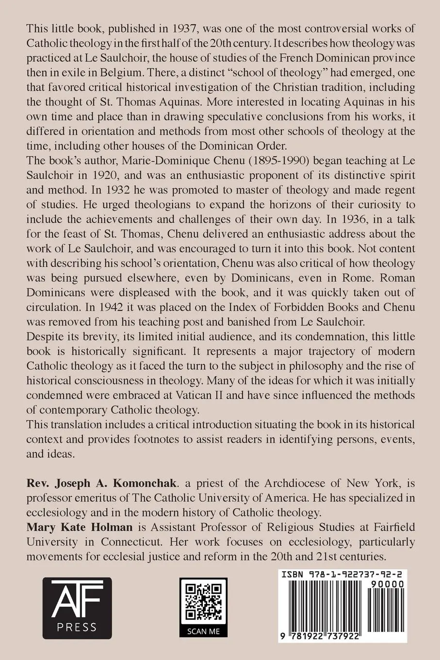 Rückseite: 9781922737922 | A School of Theology | Le Saulchoir | Marie-Dominique OP Chenu | Buch