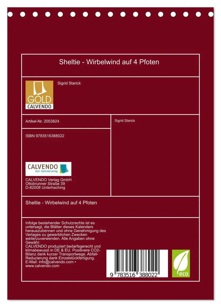 Bild: 9783516388022 | Sheltie - Wirbelwind auf 4 Pfoten (Tischkalender 2026 DIN A5 hoch),...