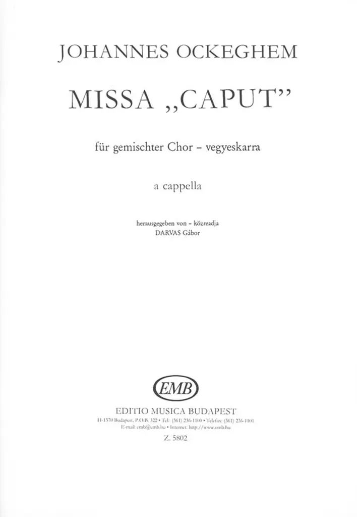 Cover: 9790080058022 | Johannes Ockeghem Missa Caput Für Gem. Chor Vocal | Johannes Ockeghem