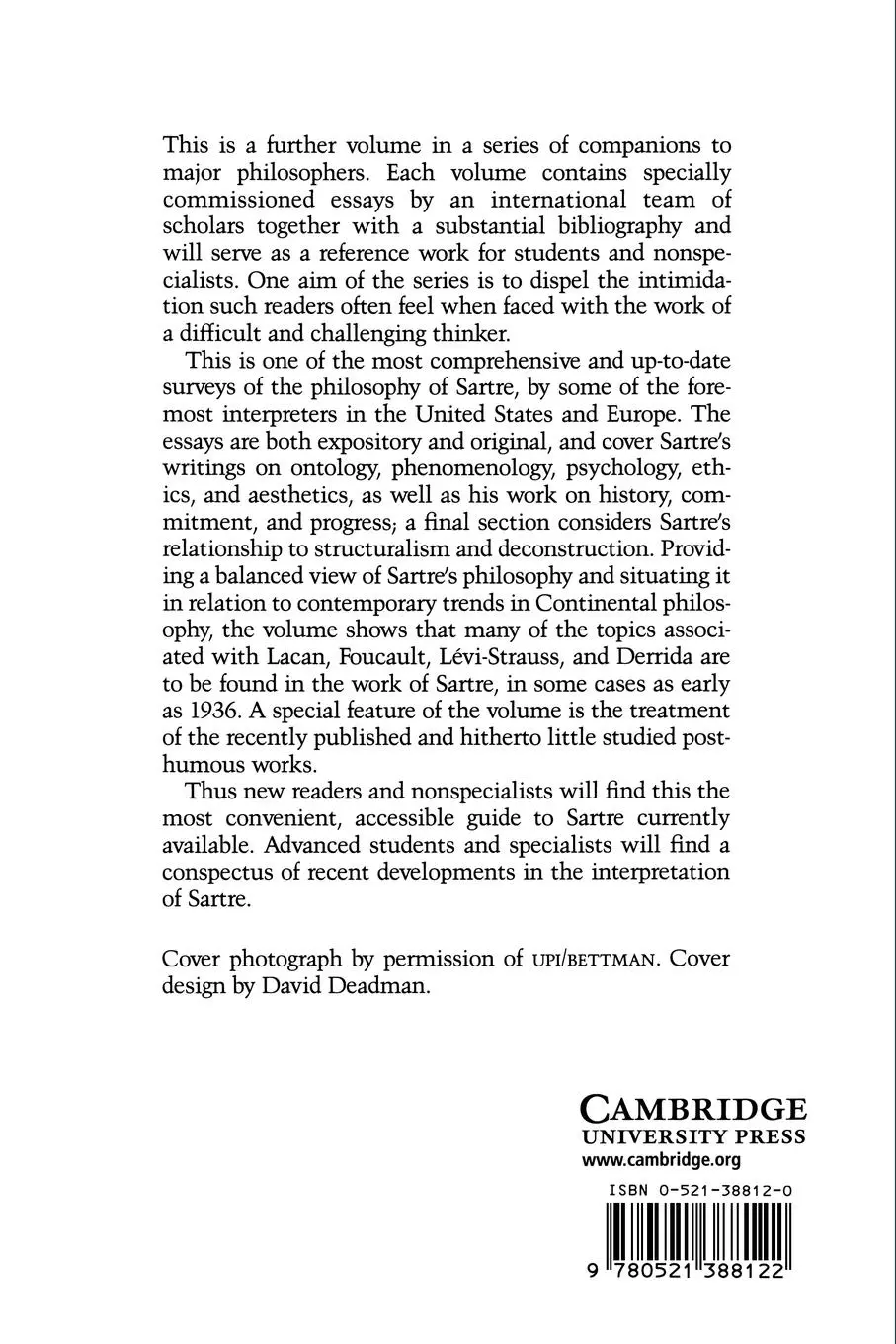 Rückseite: 9780521388122 | The Cambridge Companion to Sartre | Christina Howells (u. a.) | Buch