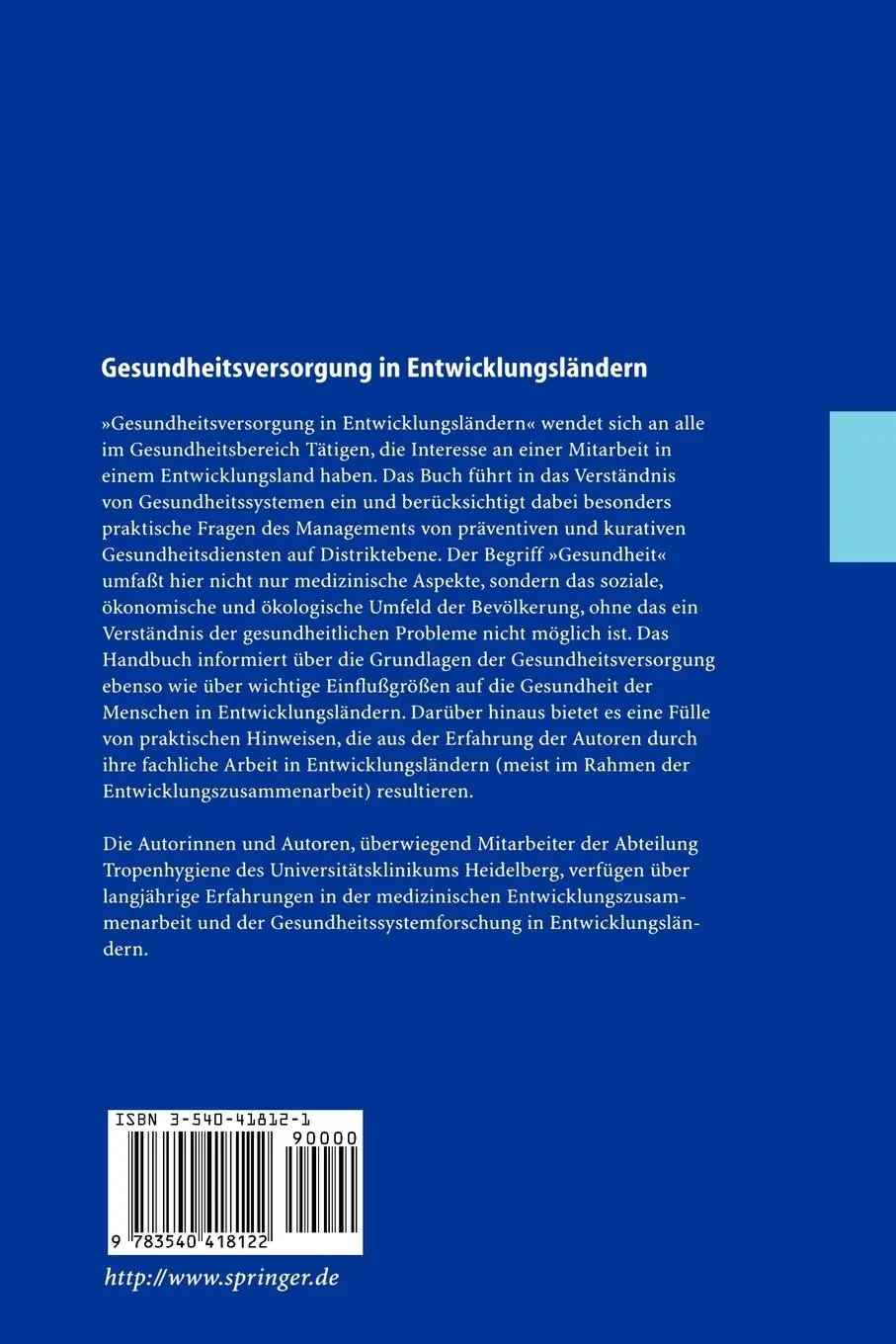 Rückseite: 9783540418122 | Gesundheitsversorgung in Entwicklungsländern | Diesfeld (u. a.) | Buch