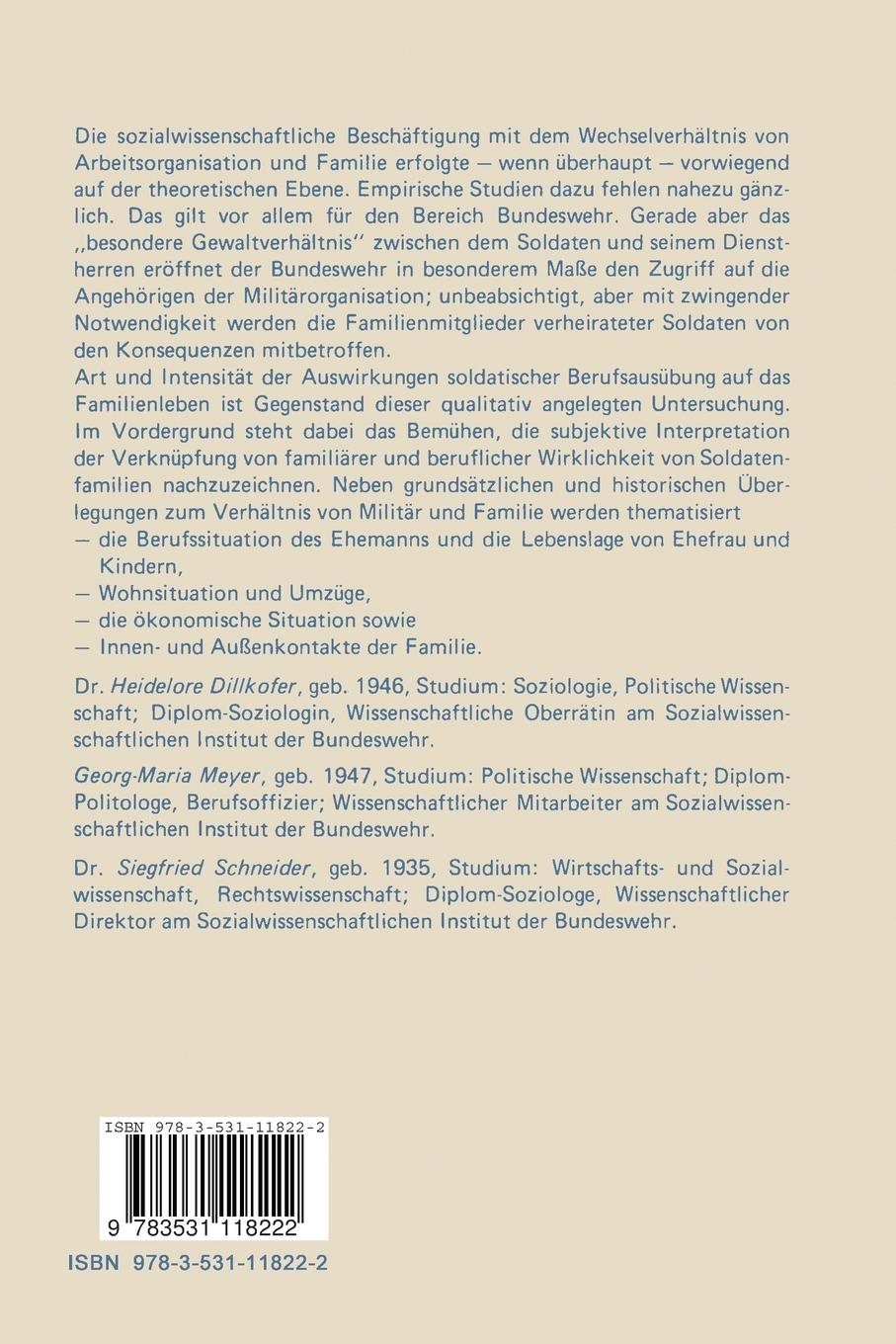 Rückseite: 9783531118222 | Soziale Probleme von Soldatenfamilien der Bundeswehr | Heidelore