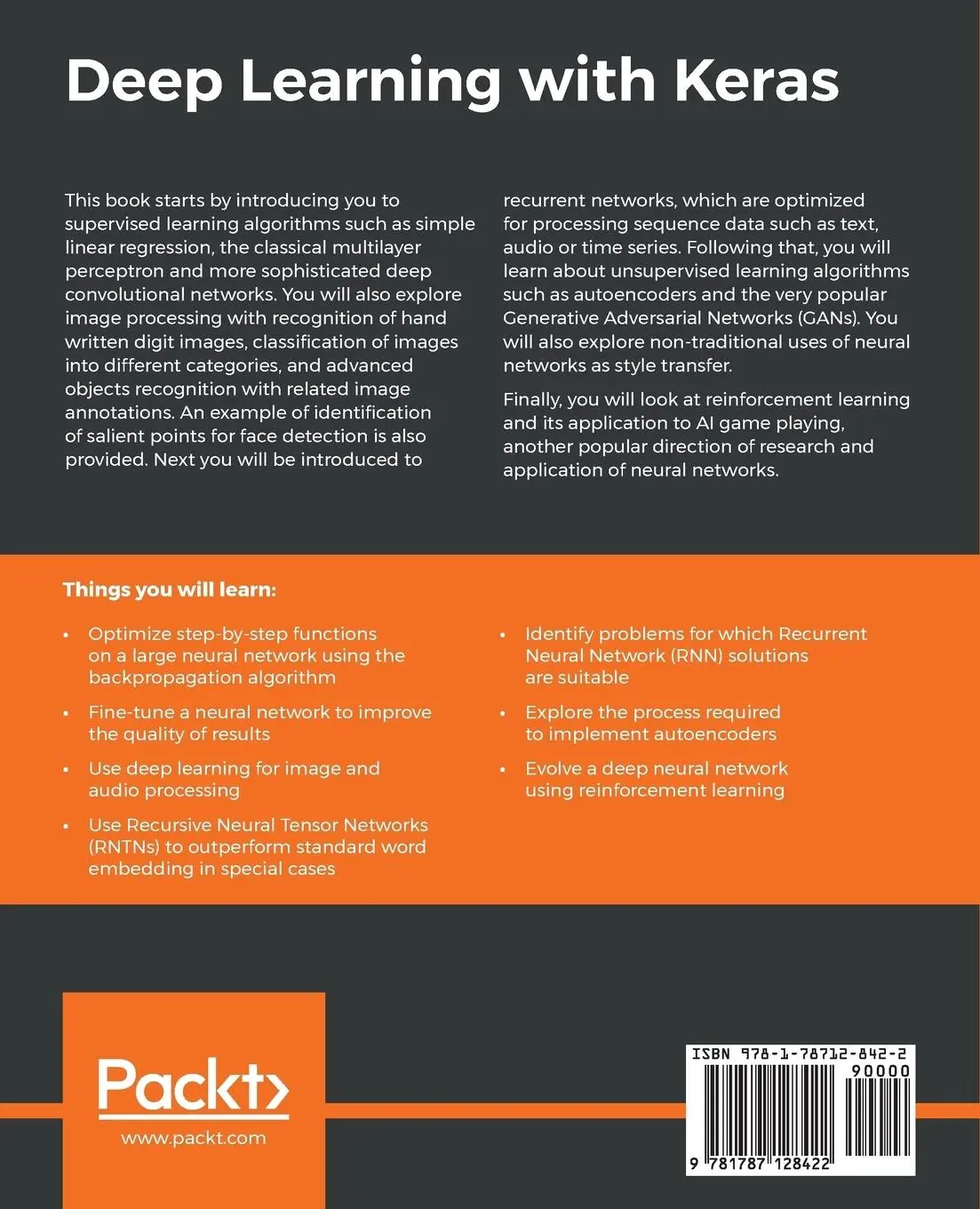 Rückseite: 9781787128422 | Deep Learning with Keras | Antonio Gulli (u. a.) | Taschenbuch | 2017