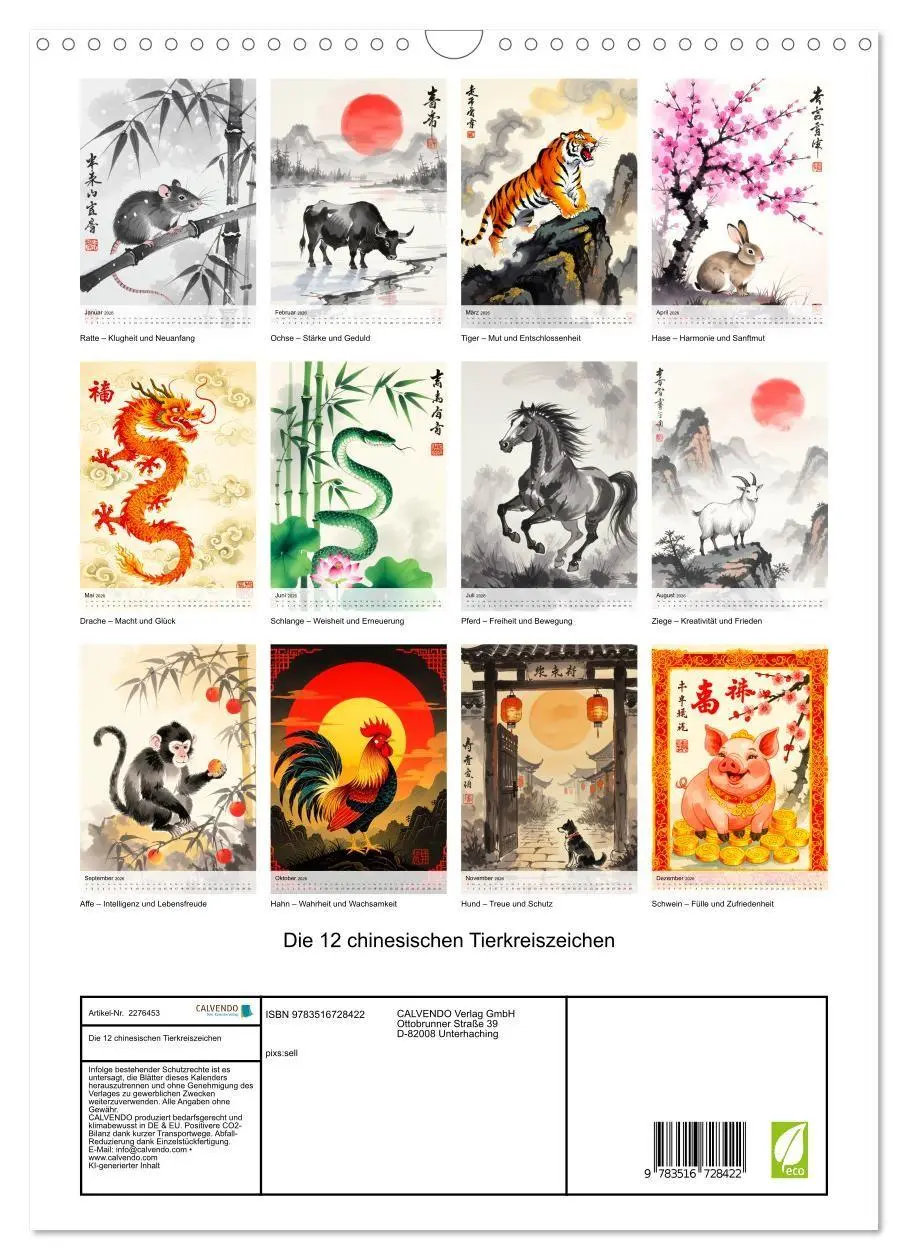 Bild: 9783516728422 | Die 12 chinesischen Tierkreiszeichen (Wandkalender 2026 DIN A3...
