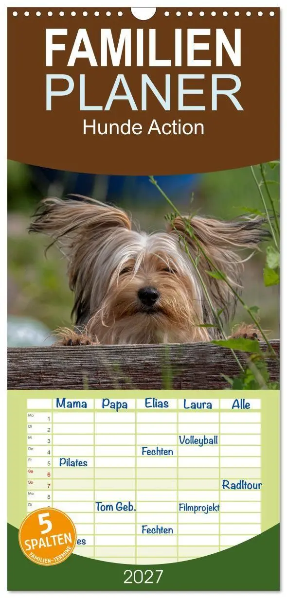Cover: 9783594328422 | Familienplaner 2027 - Hunde Action mit 5 Spalten (Wandkalender, 21...