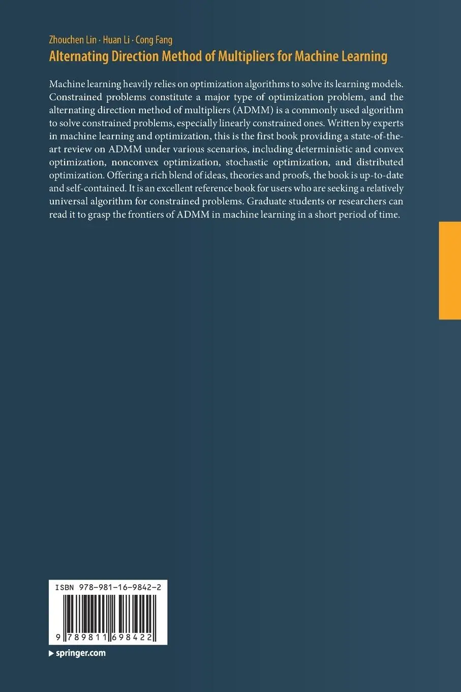 Rückseite: 9789811698422 | Alternating Direction Method of Multipliers for Machine Learning