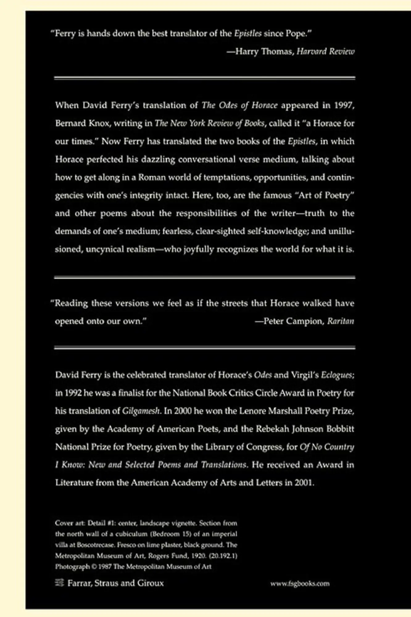 Rückseite: 9780374528522 | The Epistles of Horace | Bilingual Edition | David Ferry (u. a.)