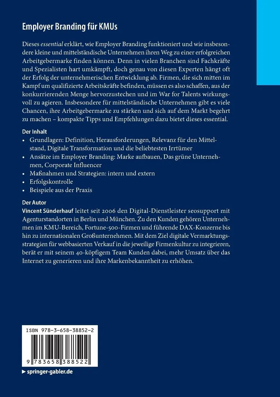 Rückseite: 9783658388522 | Employer Branding für KMUs | Vincent Sünderhauf | Taschenbuch | 2022