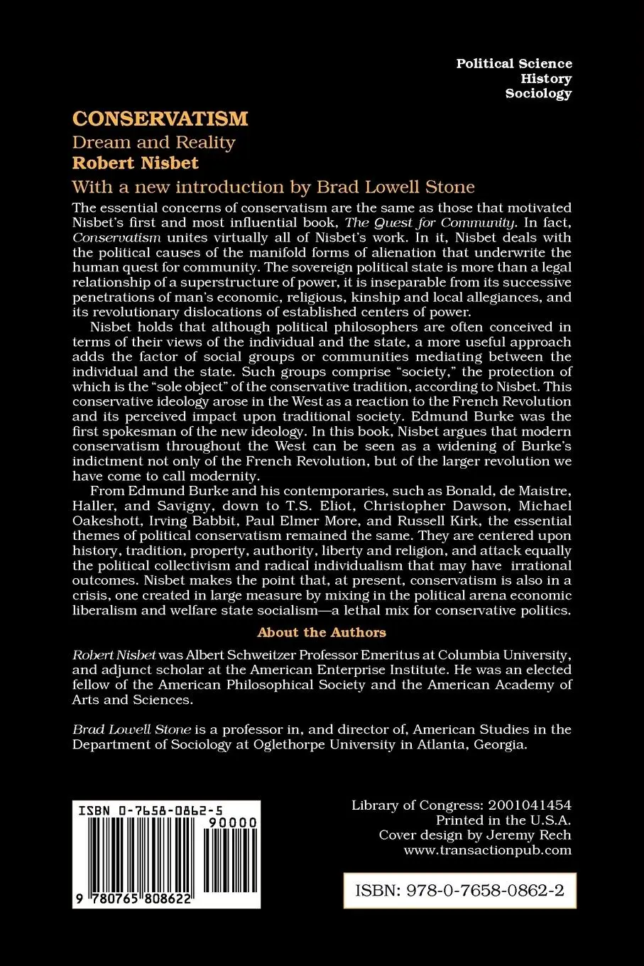 Rückseite: 9780765808622 | Conservatism | Dream and Reality | Robert Nisbet | Taschenbuch | 2001