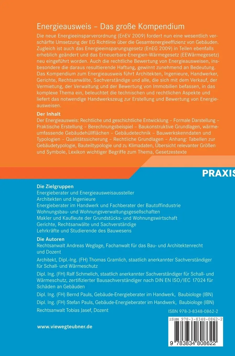 Rückseite: 9783834808622 | Energieausweis - Das große Kompendium | Andreas Weglage (u. a.) | Buch
