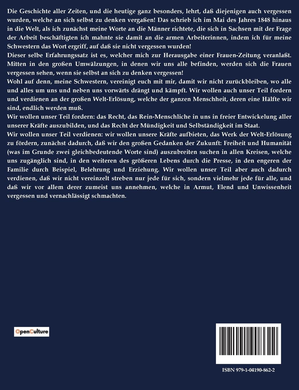 Rückseite: 9791041908622 | Aufsätze aus der Frauen-Zeitung | Louise Otto | Taschenbuch | 78 S.