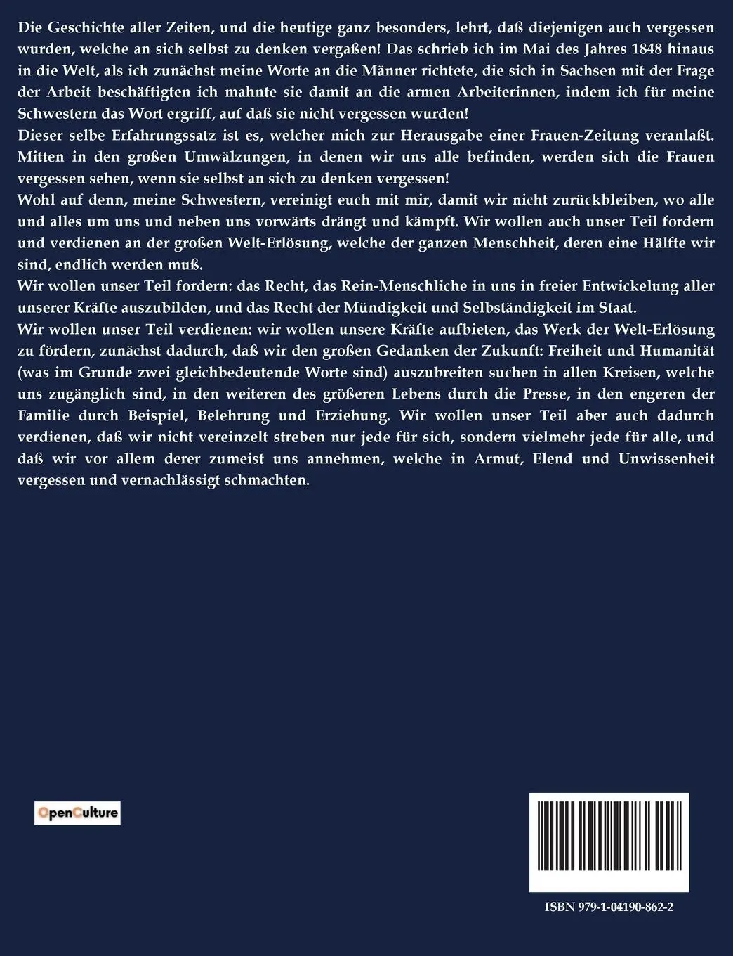 Rückseite: 9791041908622 | Aufsätze aus der Frauen-Zeitung | Louise Otto | Taschenbuch | 78 S.