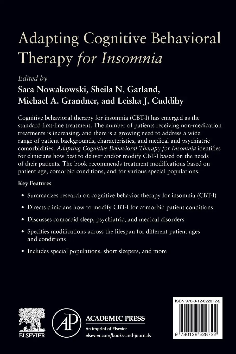 Rückseite: 9780128228722 | Adapting Cognitive Behavioral Therapy for Insomnia | Taschenbuch