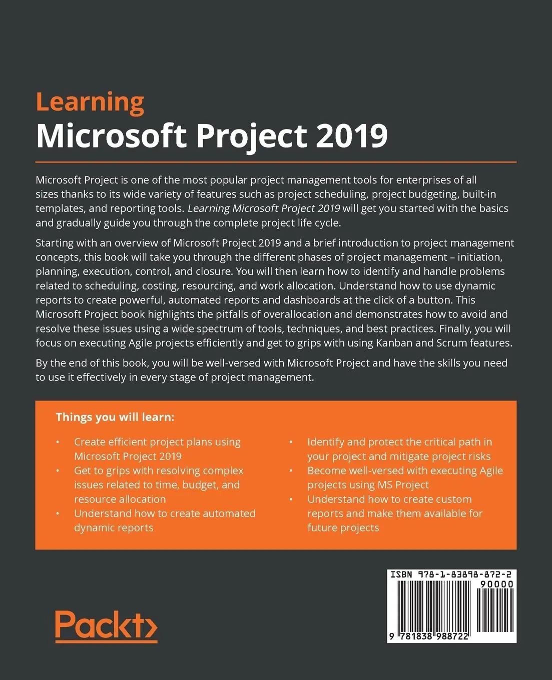 Rückseite: 9781838988722 | Learning Microsoft Project 2019 | Srikanth Shirodkar | Taschenbuch