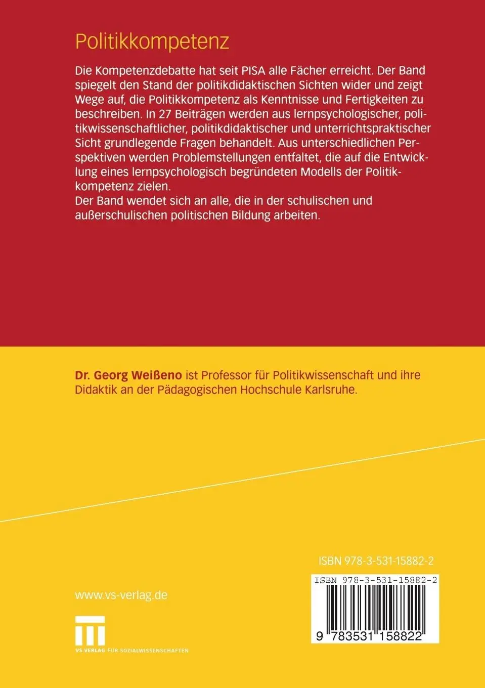Rückseite: 9783531158822 | Politikkompetenz | Was Unterricht zu leisten hat | Georg Weißeno