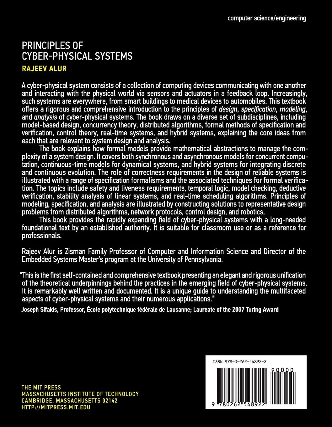 Rückseite: 9780262548922 | Principles of Cyber-Physical Systems | Rajeev Alur | Taschenbuch