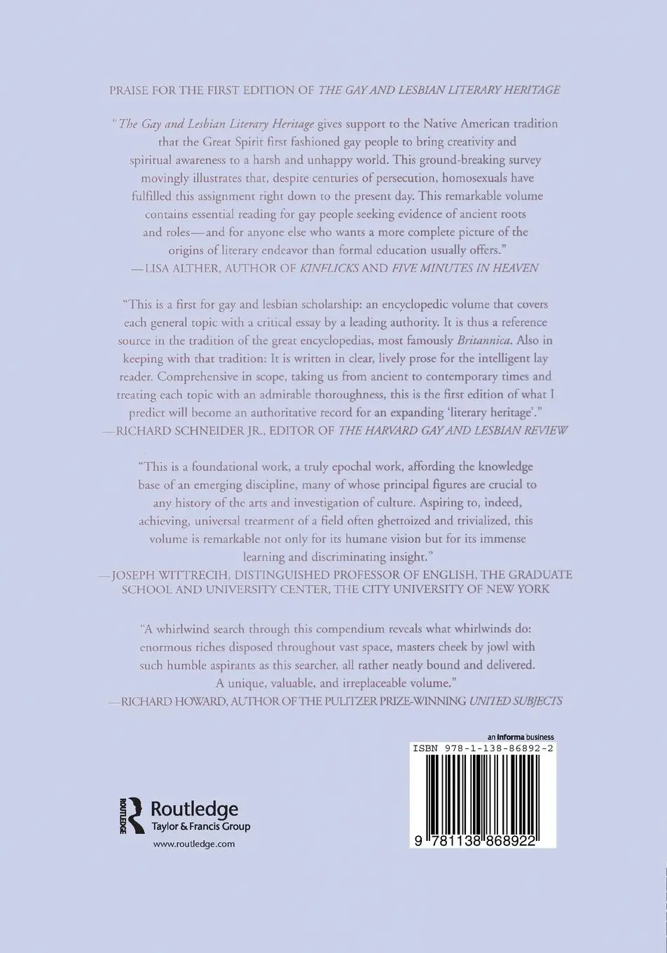 Rückseite: 9781138868922 | Gay and Lesbian Literary Heritage | Claude J. Summers | Taschenbuch