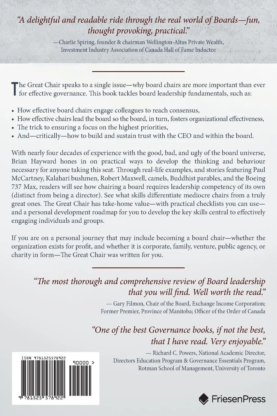 Rückseite: 9781525578922 | The Great Chair | A Window on Effective Board Leadership | Hayward