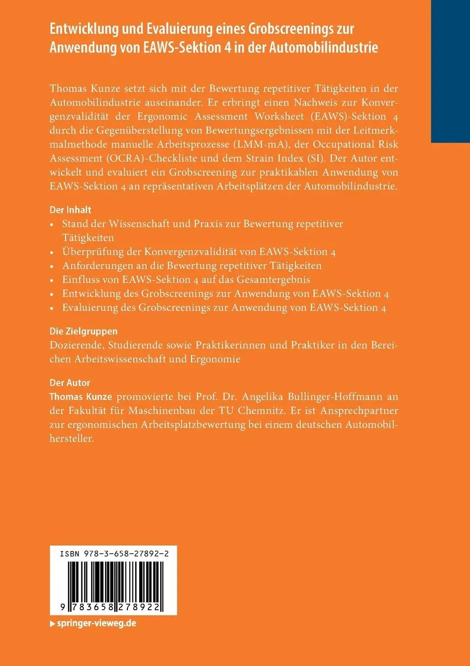 Rückseite: 9783658278922 | Entwicklung und Evaluierung eines Grobscreenings zur Anwendung von...