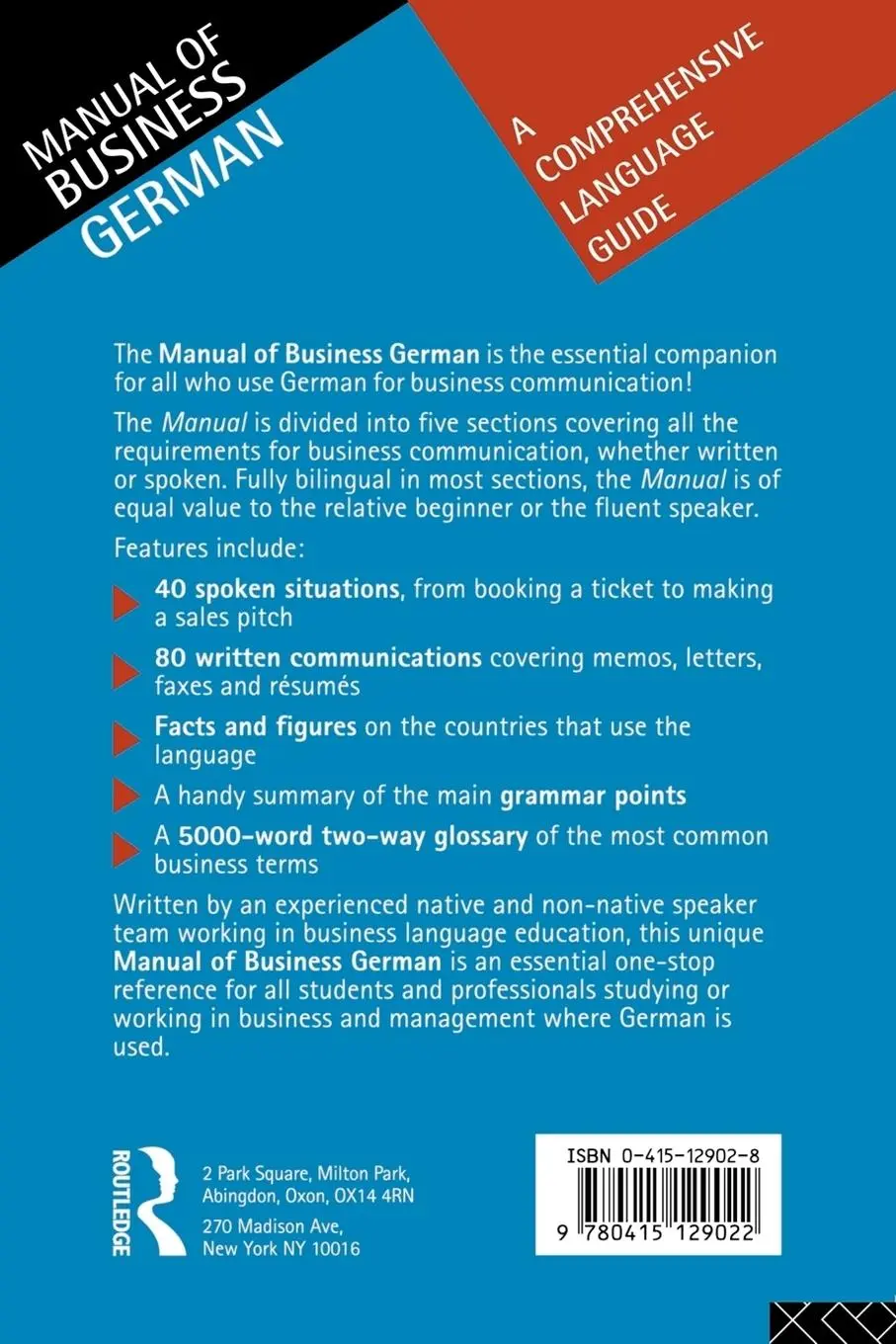 Rückseite: 9780415129022 | Manual of Business German | A Comprehensive Language Guide | Buch