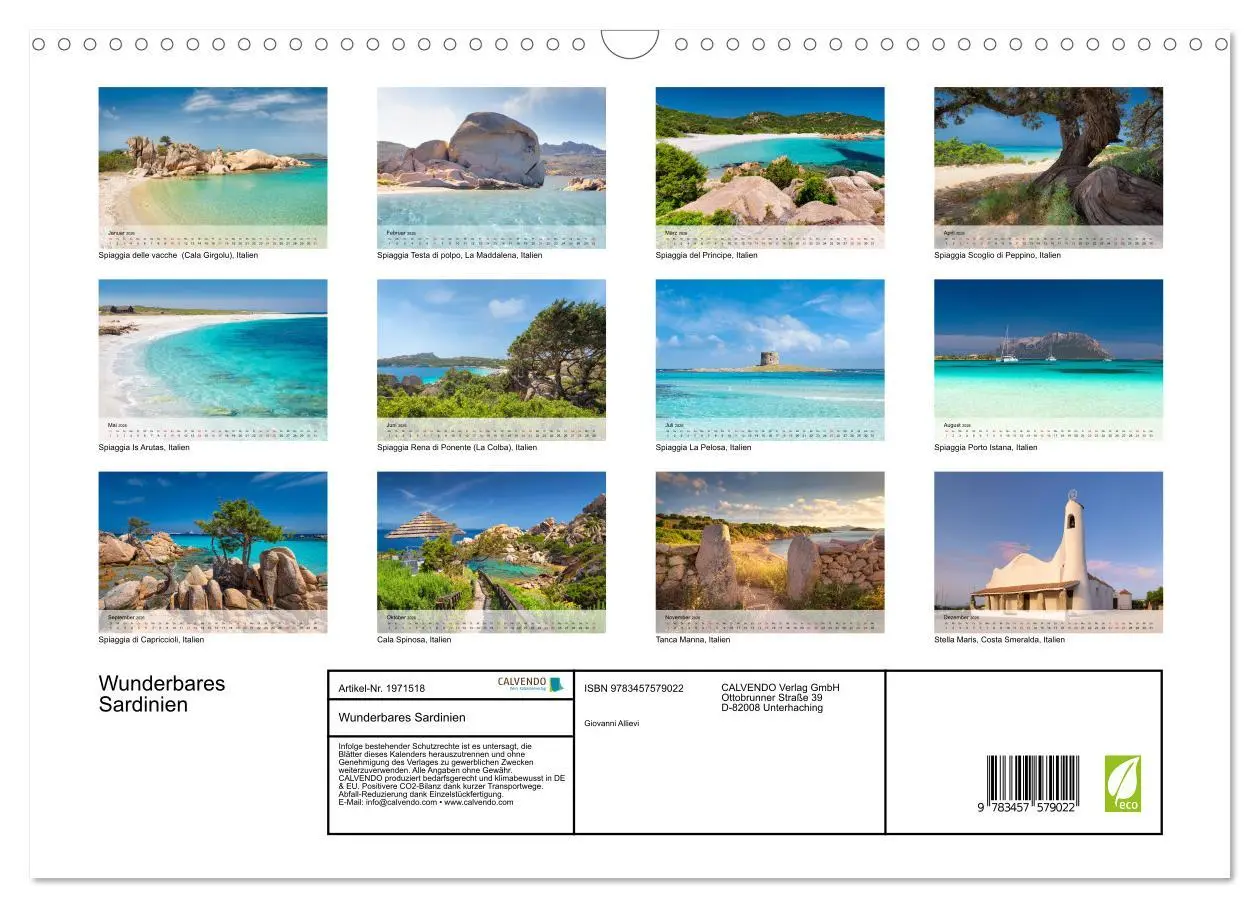 Bild: 9783457579022 | Wunderbares Sardinien (Wandkalender 2026 DIN A3 quer), CALVENDO...