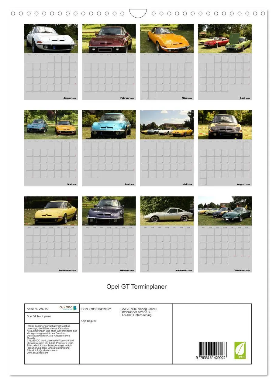 Bild: 9783516429022 | Opel GT Terminplaner (Wandkalender 2026 DIN A3 hoch), CALVENDO...