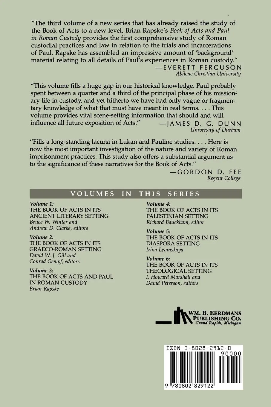 Rückseite: 9780802829122 | The Book of Acts and Paul in Roman Custody | Brian Rapske (u. a.)