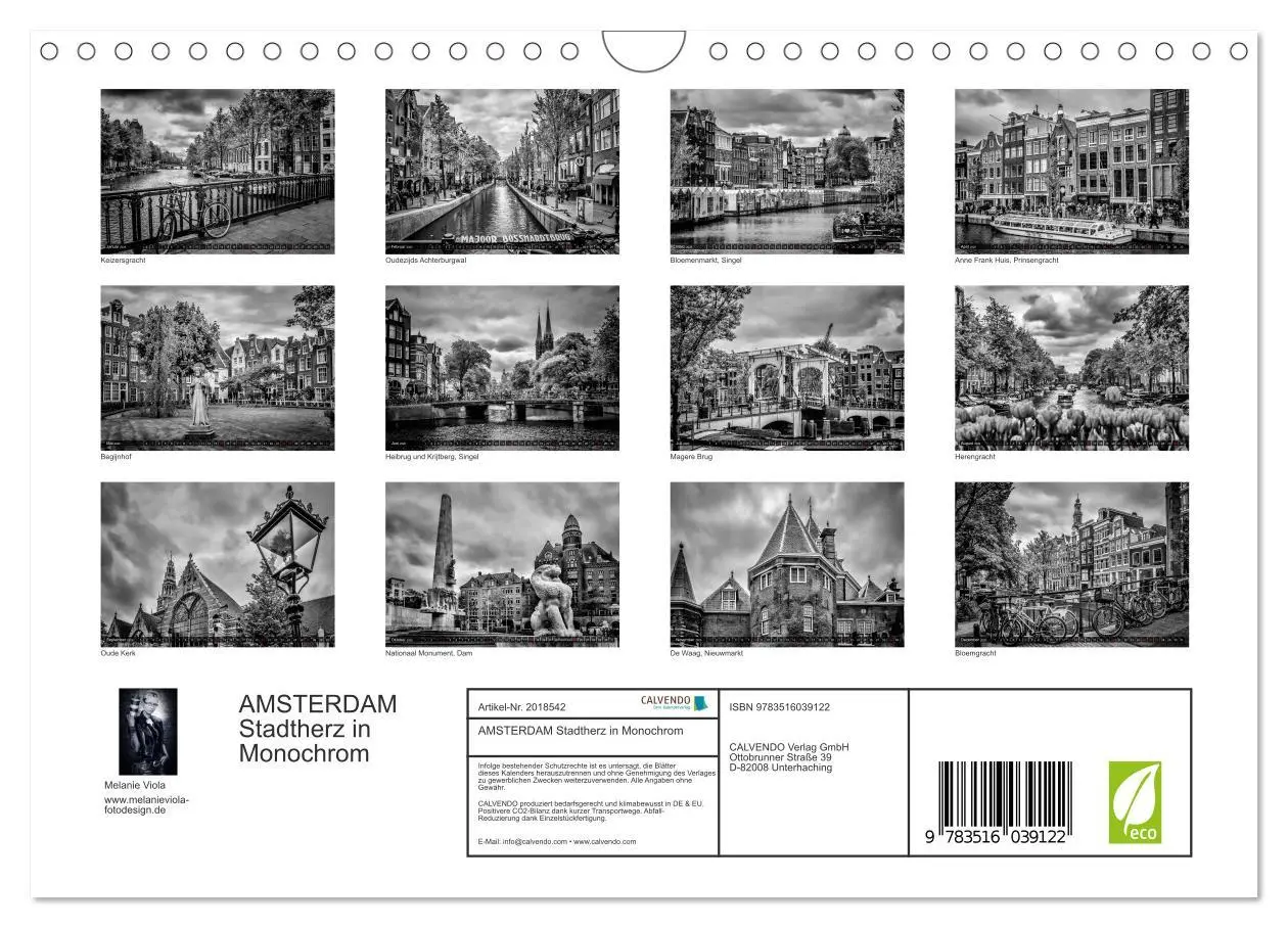 Bild: 9783516039122 | AMSTERDAM Stadtherz in Monochrom (Wandkalender 2026 DIN A4 quer),...