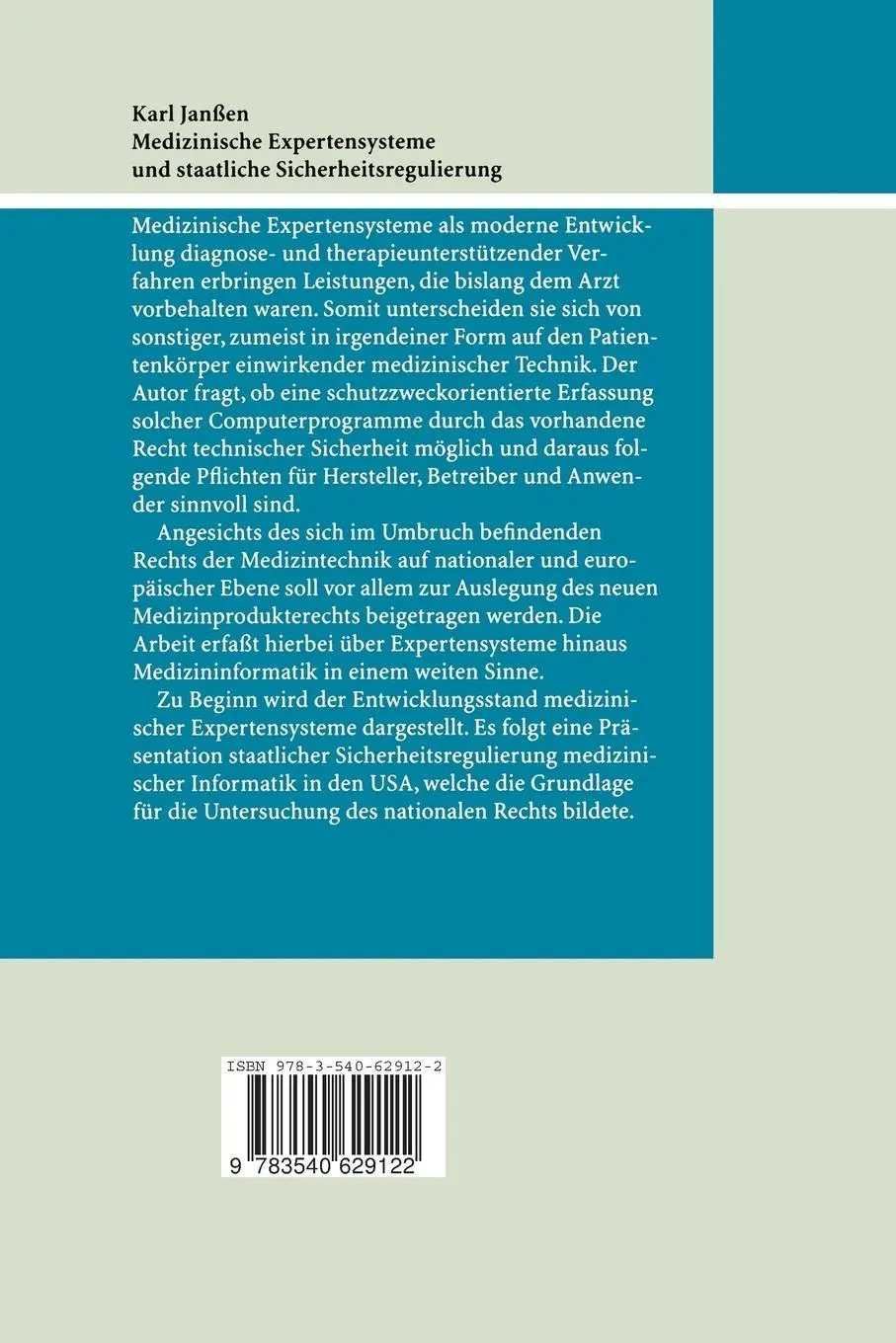 Rückseite: 9783540629122 | Medizinische Expertensysteme und staatliche Sicherheitsregulierung