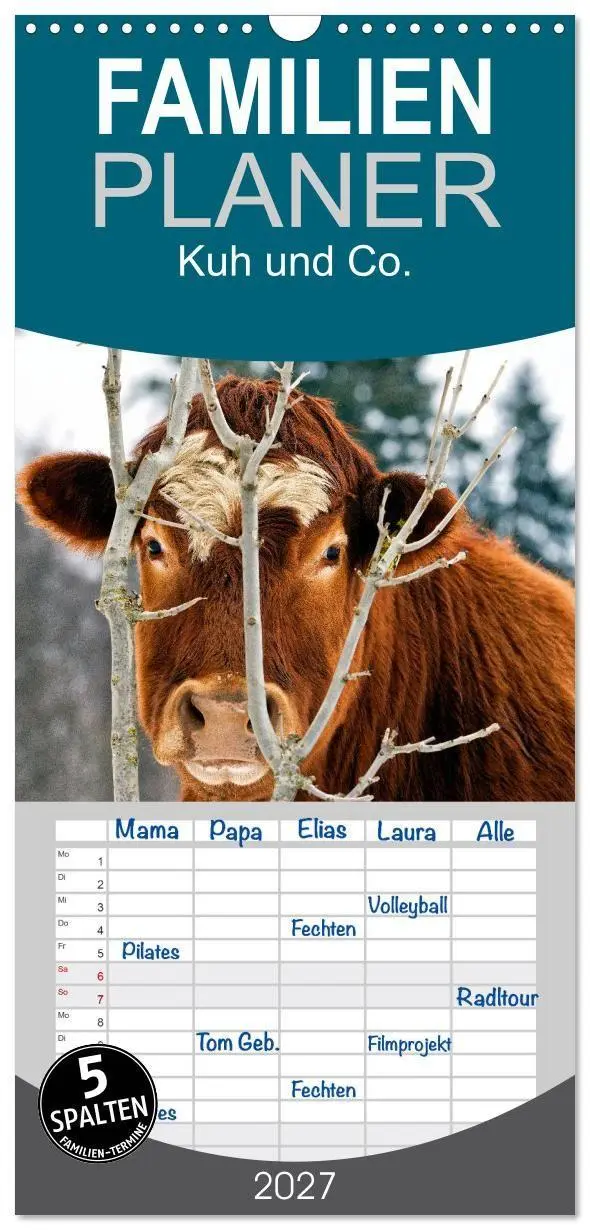 Cover: 9783594329122 | Familienplaner 2027 - Kuh und Co. mit 5 Spalten (Wandkalender, 21 x...