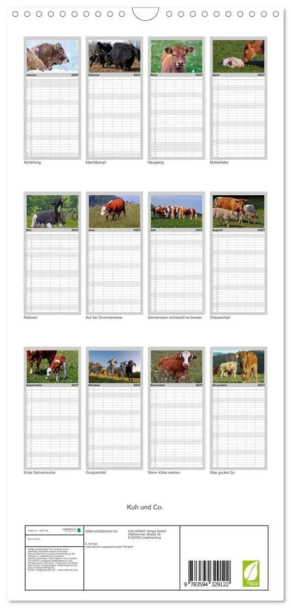 Bild: 9783594329122 | Familienplaner 2027 - Kuh und Co. mit 5 Spalten (Wandkalender, 21 x...