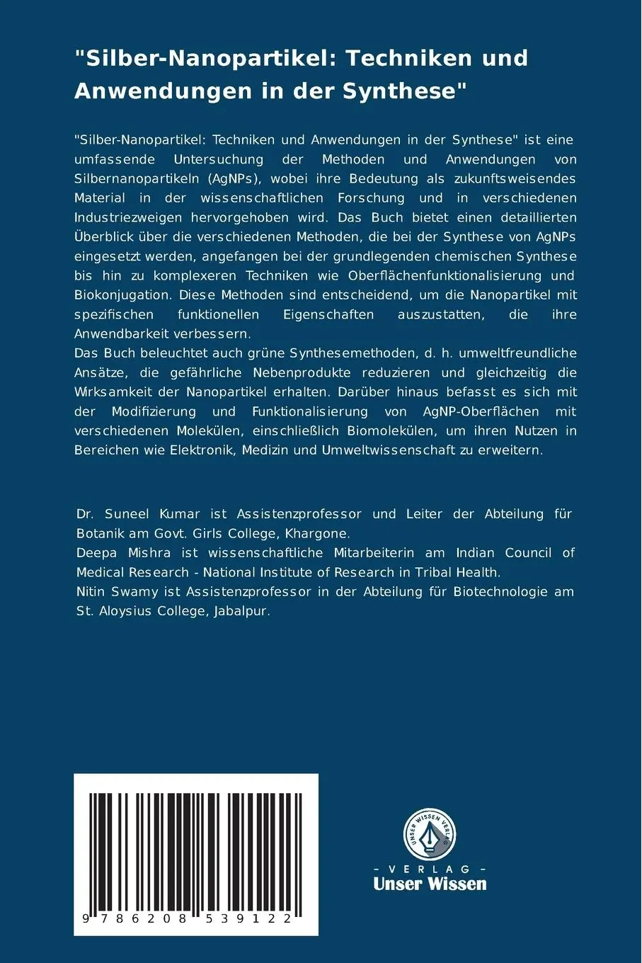 Rückseite: 9786208539122 | "Silber-Nanopartikel: Techniken und Anwendungen in der Synthese"
