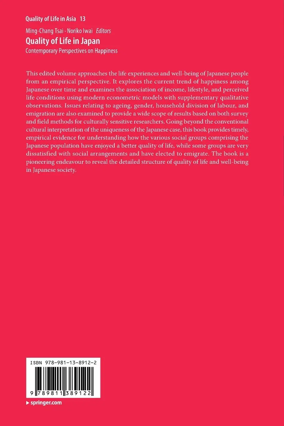 Rückseite: 9789811389122 | Quality of Life in Japan | Contemporary Perspectives on Happiness