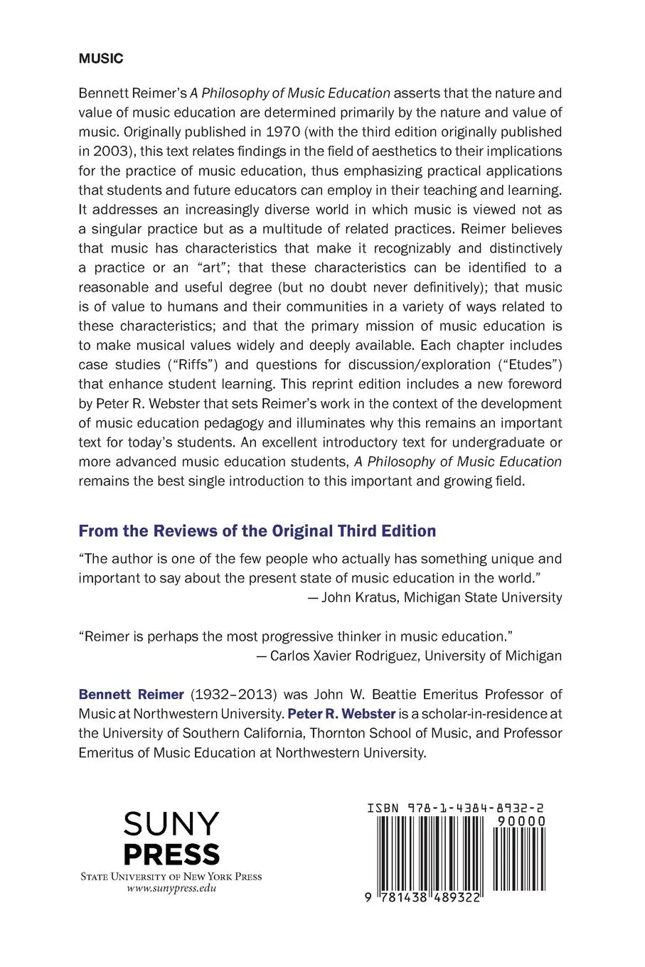 Rückseite: 9781438489322 | A Philosophy of Music Education | Bennett Reimer | Taschenbuch | 2022